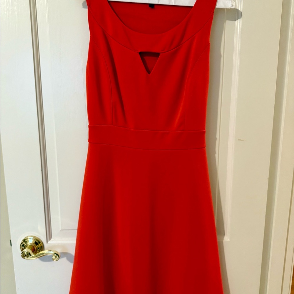 Forenza Red Midi A-line Dress with V-neck for Cocktail
